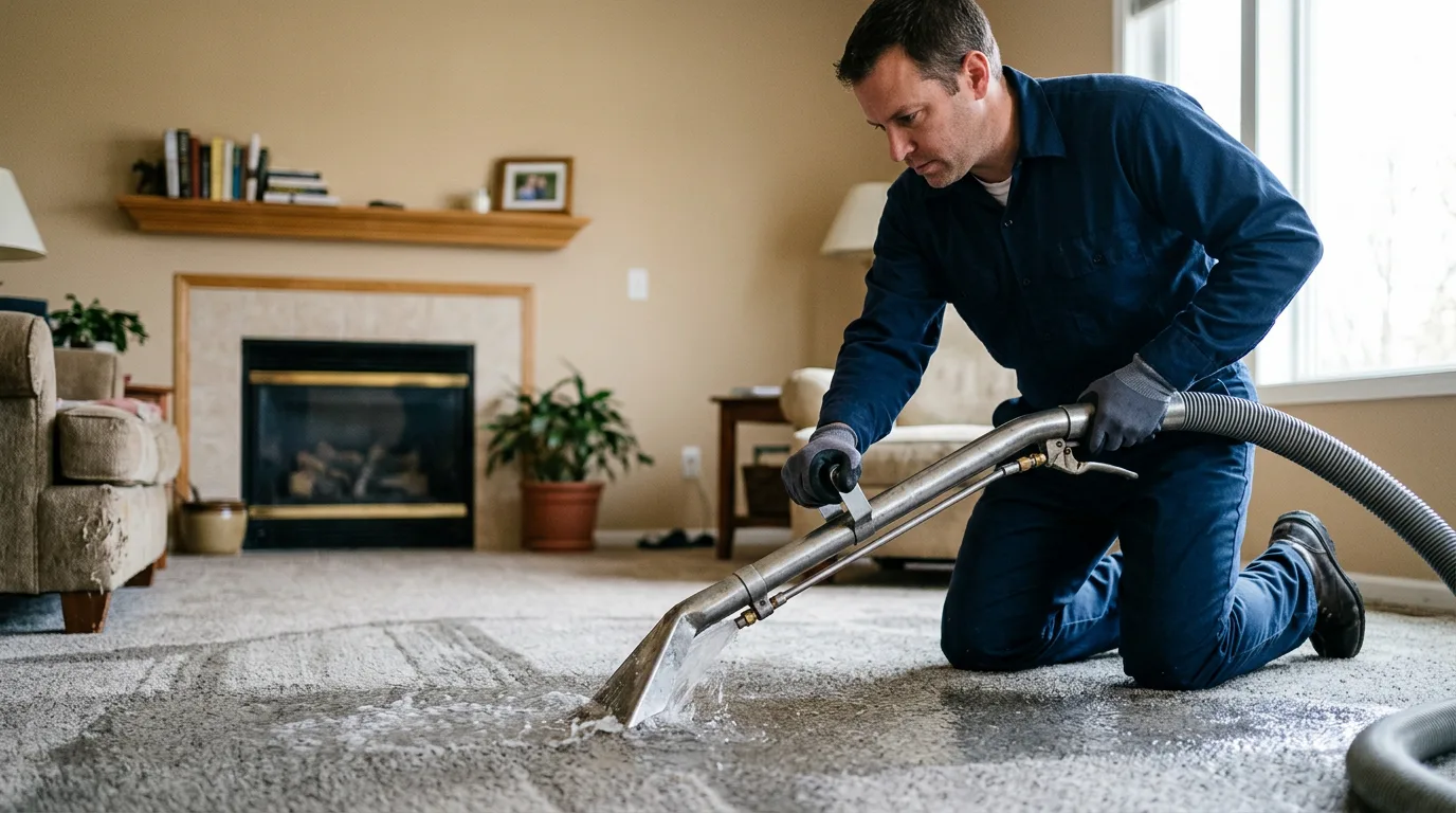 Water damage restoration technician working near Sublette, IL